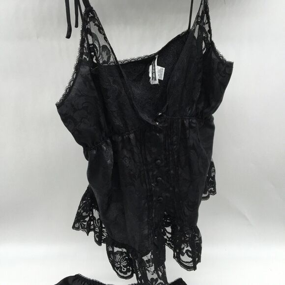 Vintage Black Lace Lingerie Camisole Garter Belt Robe 3 Piece Set Sz Medium Hot - Picture 3 of 12